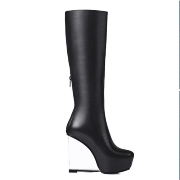 Shoes - Genuine Soft Leather Transparent Wedge Knee High Boots NWOT​​